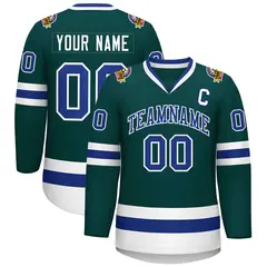 Classic Style Hockey Jersey in Midnight Green Royal-White 1