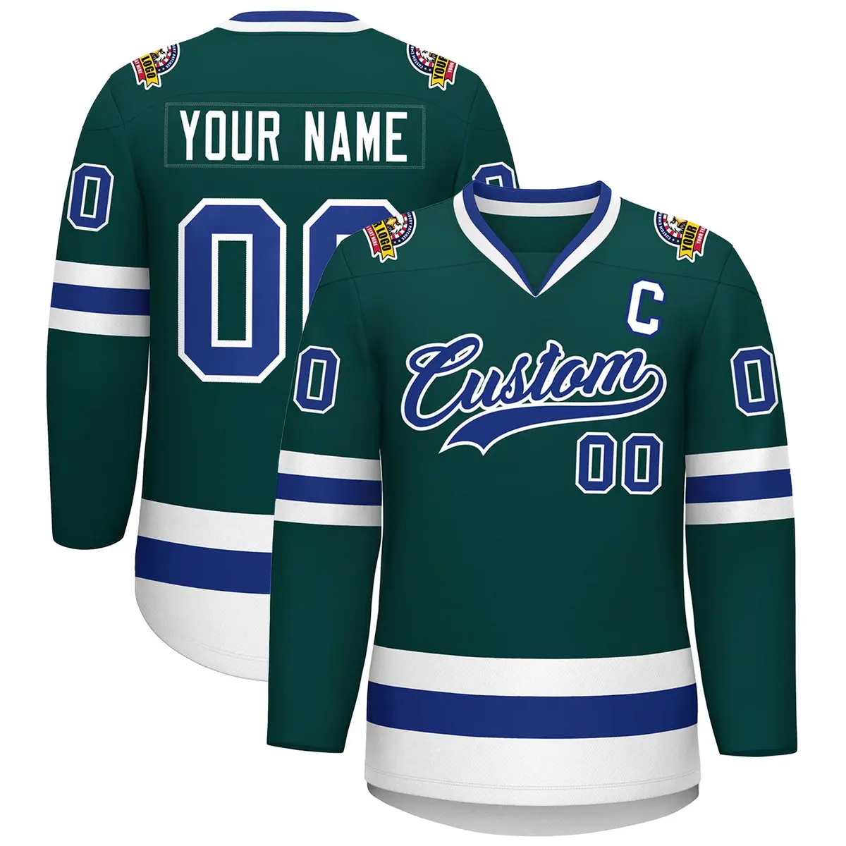 Classic Style Hockey Jersey in Midnight Green Royal-White