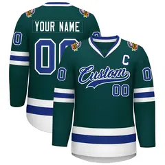 Classic Style Hockey Jersey in Midnight Green Royal-White 1