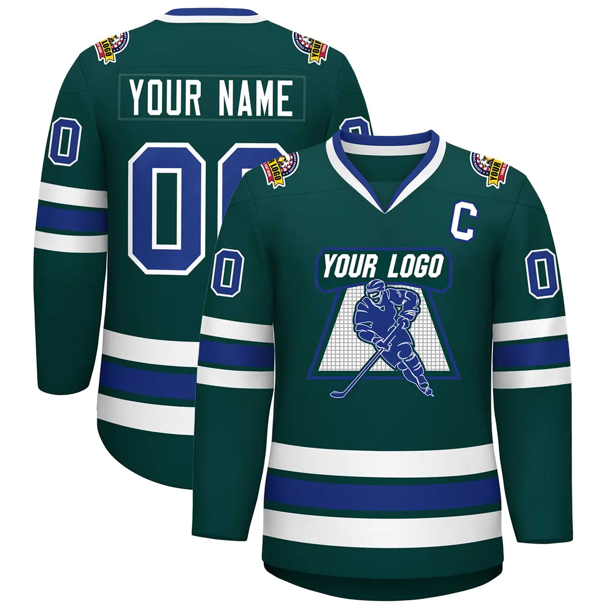 Classic Style Hockey Jersey in Midnight Green Royal-White