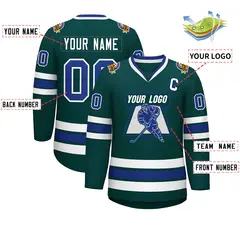 Classic Style Hockey Jersey in Midnight Green Royal-White 2