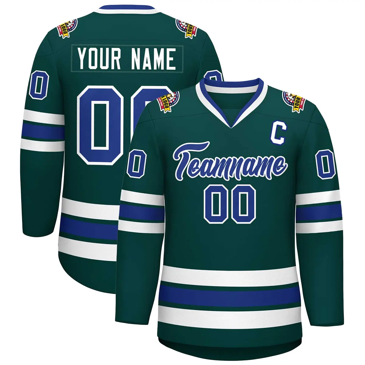 Classic Style Hockey Jersey in Midnight Green Royal-White