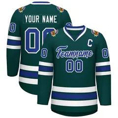 Classic Style Hockey Jersey in Midnight Green Royal-White