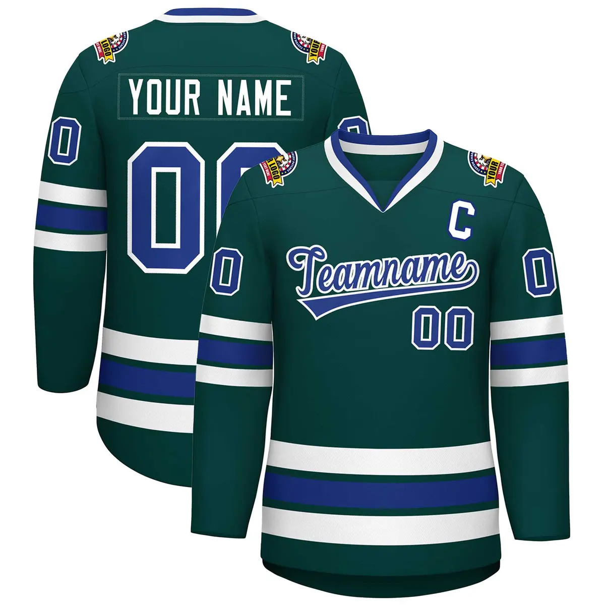 Classic Style Hockey Jersey in Midnight Green Royal-White