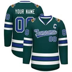 Classic Style Hockey Jersey in Midnight Green Royal-White 1