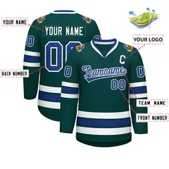 Classic Style Hockey Jersey in Midnight Green Royal-White 2