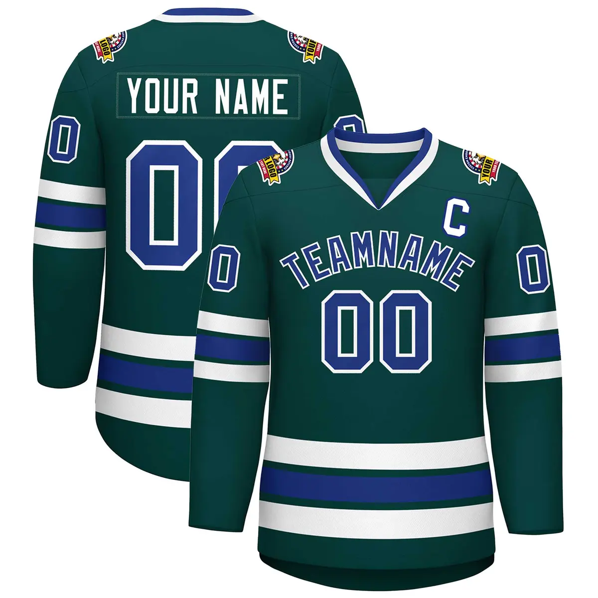 Classic Style Hockey Jersey in Midnight Green Royal-White