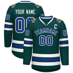 Classic Style Hockey Jersey in Midnight Green Royal-White 1