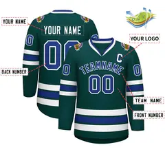 Classic Style Hockey Jersey in Midnight Green Royal-White 2