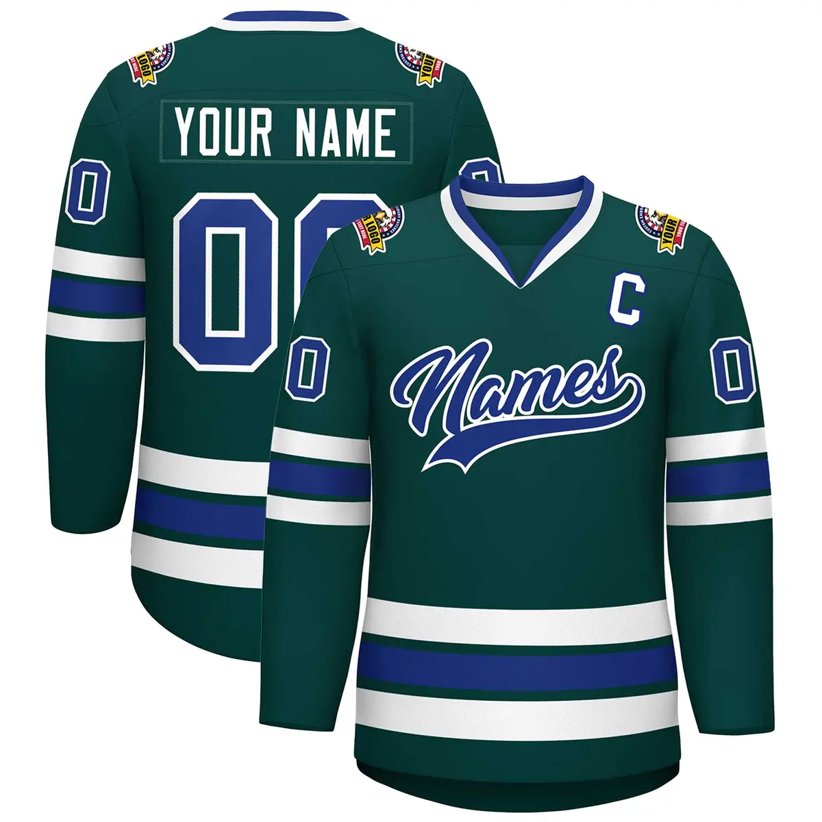 Classic Style Hockey Jersey in Midnight Green Royal-White