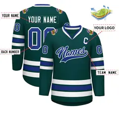 Classic Style Hockey Jersey in Midnight Green Royal-White 2