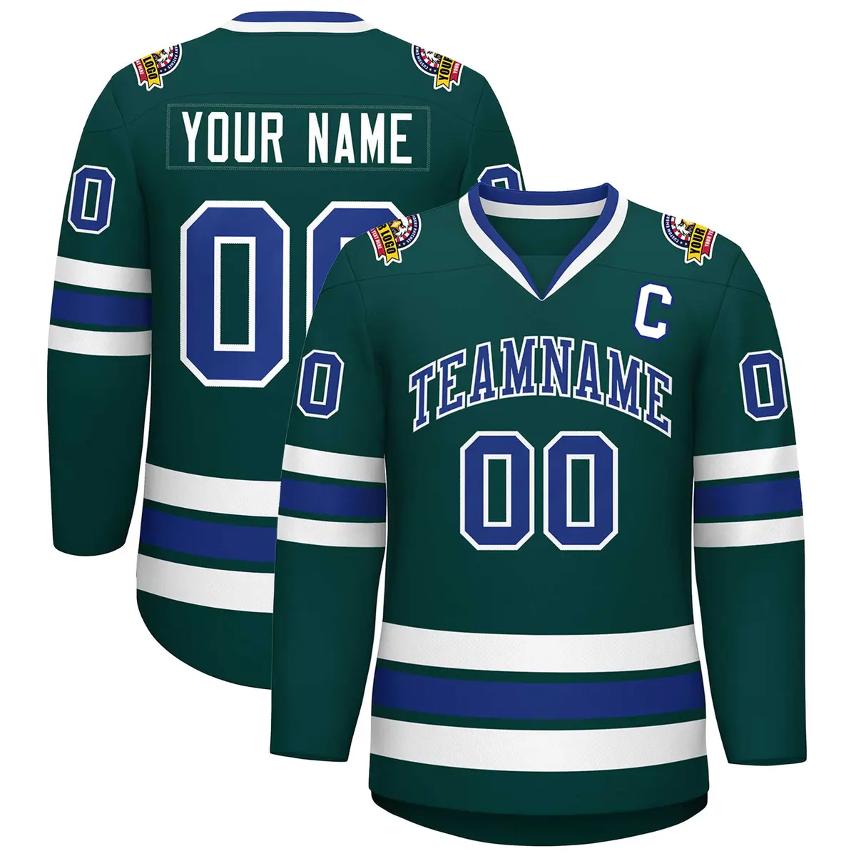 Classic Style Hockey Jersey in Midnight Green Royal-White