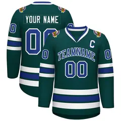 Classic Style Hockey Jersey in Midnight Green Royal-White 1