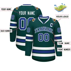 Classic Style Hockey Jersey in Midnight Green Royal-White 2