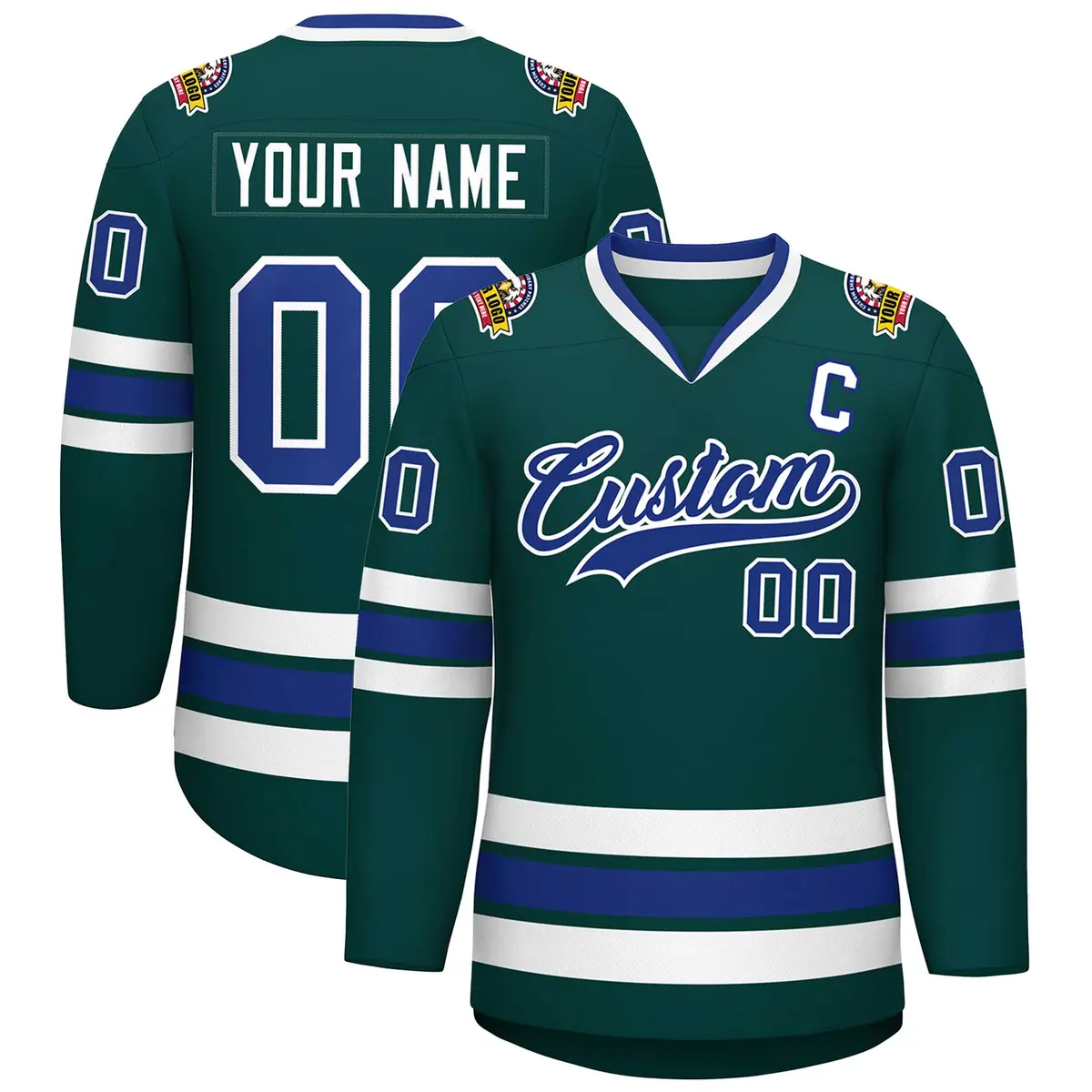 Classic Style Hockey Jersey in Midnight Green Royal-White