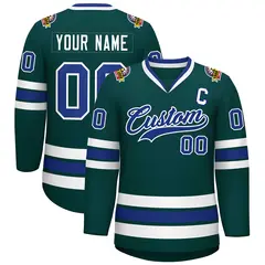 Classic Style Hockey Jersey in Midnight Green Royal-White 1