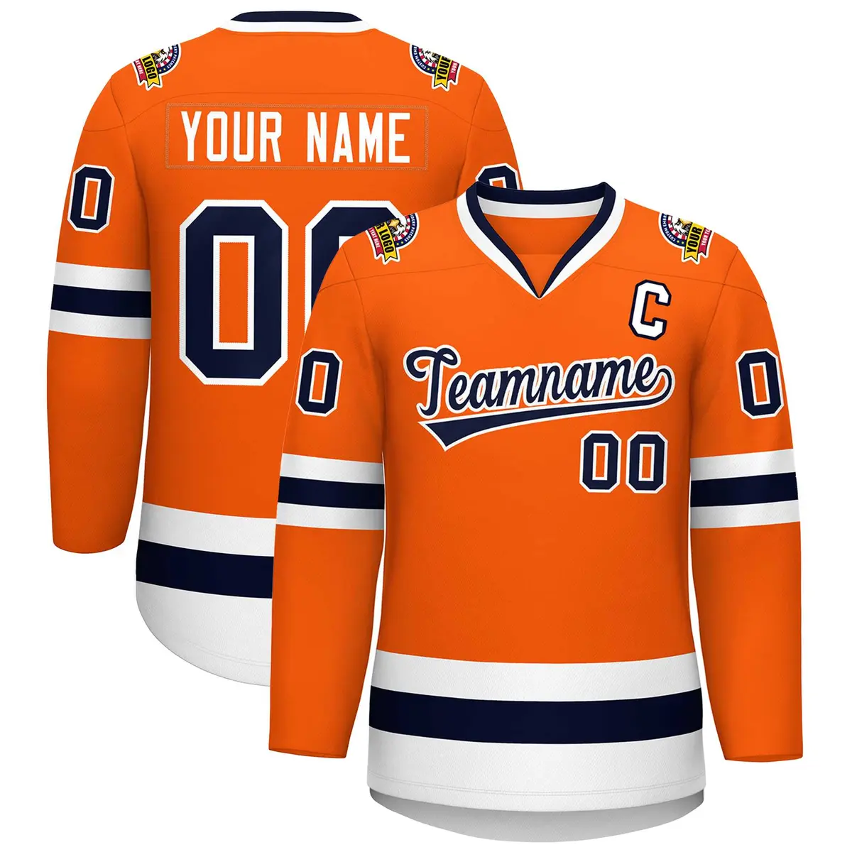Classic Style Hockey Jersey in Orange Navy-White