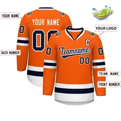 Classic Style Hockey Jersey in Orange Navy-White 2