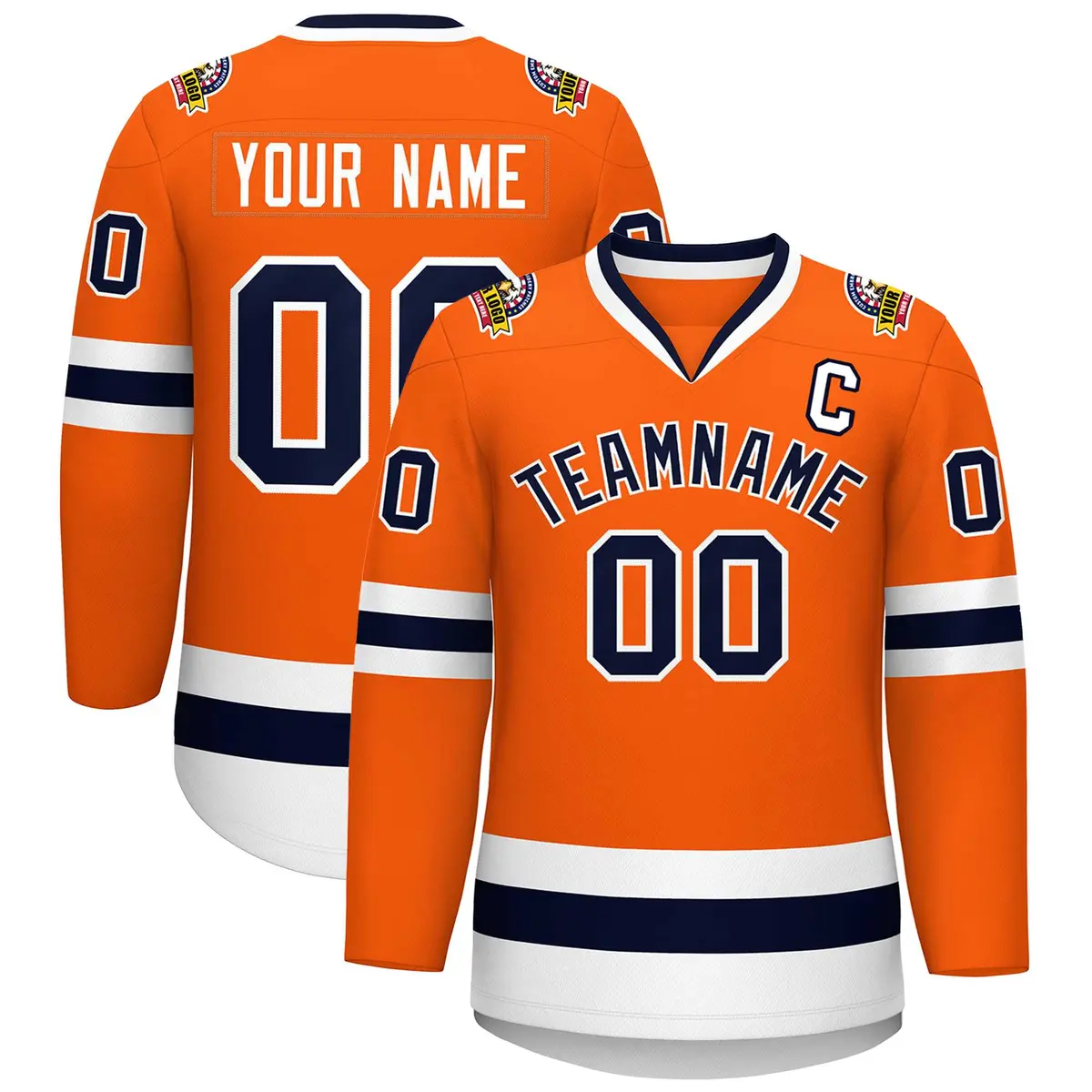 Classic Style Hockey Jersey in Orange Navy-White