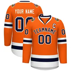 Classic Style Hockey Jersey in Orange Navy-White 1