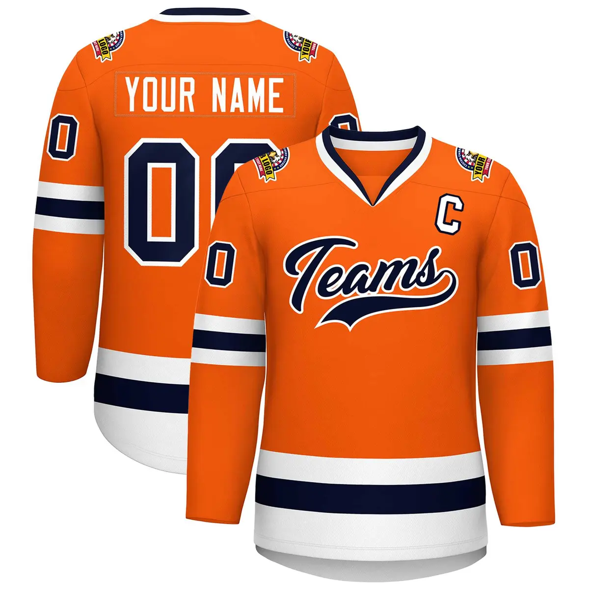 Classic Style Hockey Jersey in Orange Navy-White