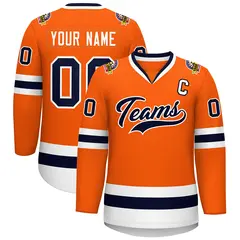 Classic Style Hockey Jersey in Orange Navy-White 1