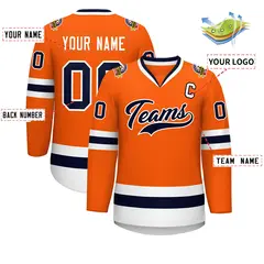Classic Style Hockey Jersey in Orange Navy-White 2