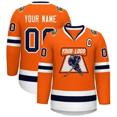 Classic Style Hockey Jersey in Orange Navy-White 1