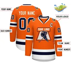 Classic Style Hockey Jersey in Orange Navy-White 2