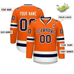 Classic Style Hockey Jersey in Orange Navy-White 2