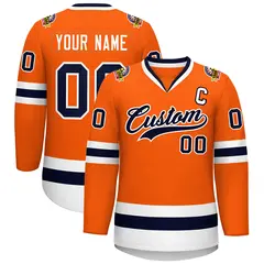 Classic Style Hockey Jersey in Orange Navy-White 1