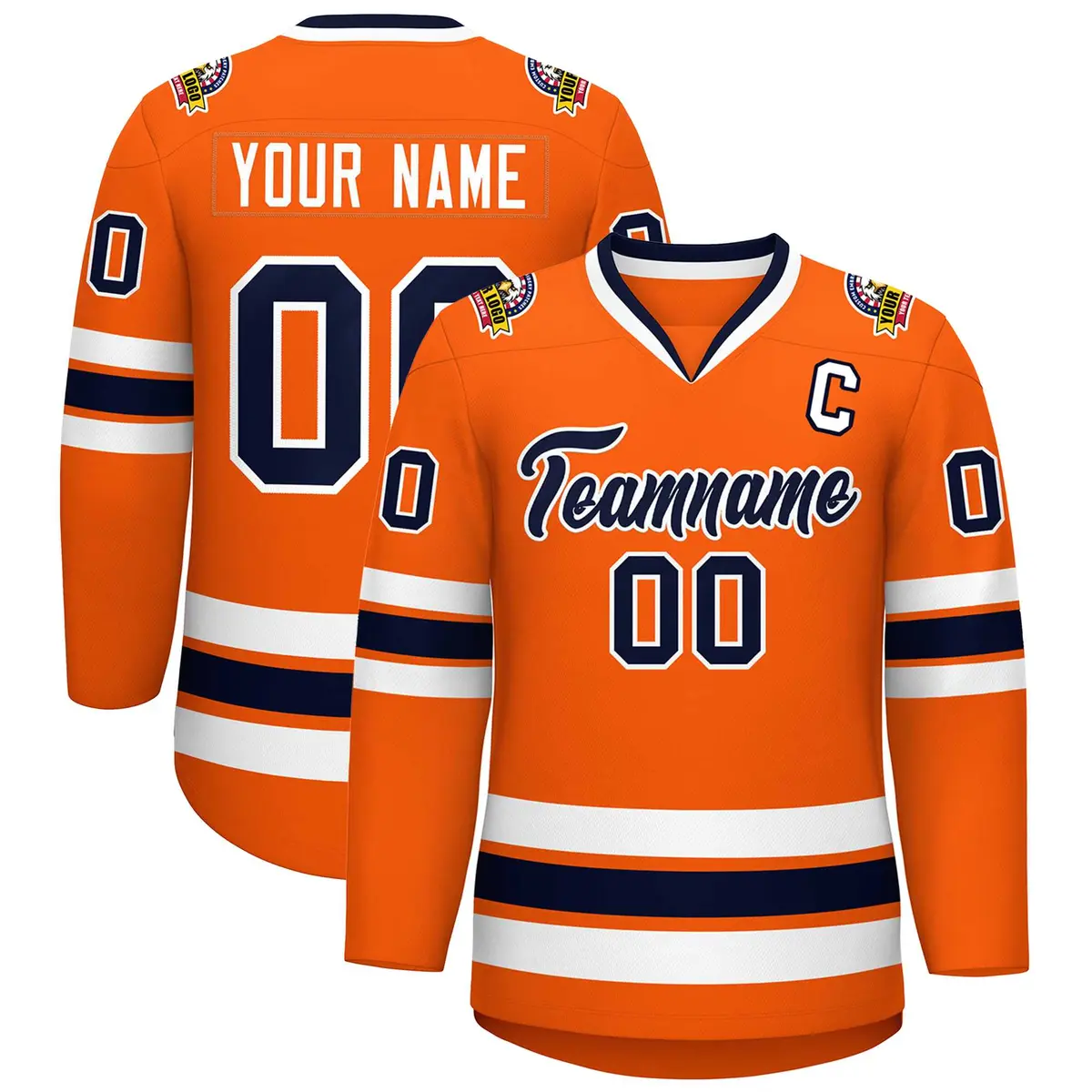 Classic Style Hockey Jersey in Orange Navy-White