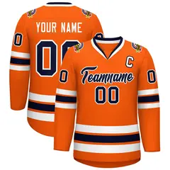 Classic Style Hockey Jersey in Orange Navy-White 1