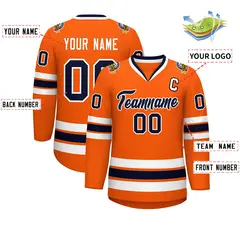 Classic Style Hockey Jersey in Orange Navy-White 2