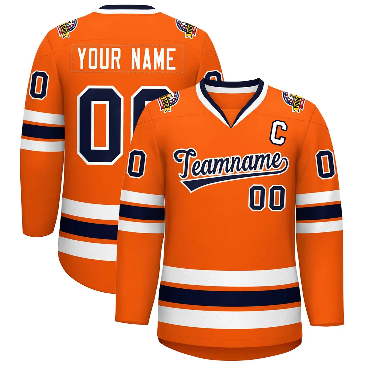Classic Style Hockey Jersey in Orange Navy-White