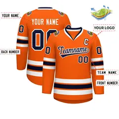Classic Style Hockey Jersey in Orange Navy-White 2