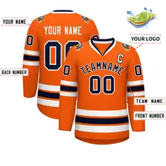 Classic Style Hockey Jersey in Orange Navy-White 2