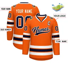 Classic Style Hockey Jersey in Orange Navy-White 2
