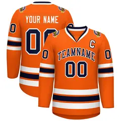 Classic Style Hockey Jersey in Orange Navy-White 1