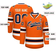 Classic Style Hockey Jersey in Orange Navy-White 2