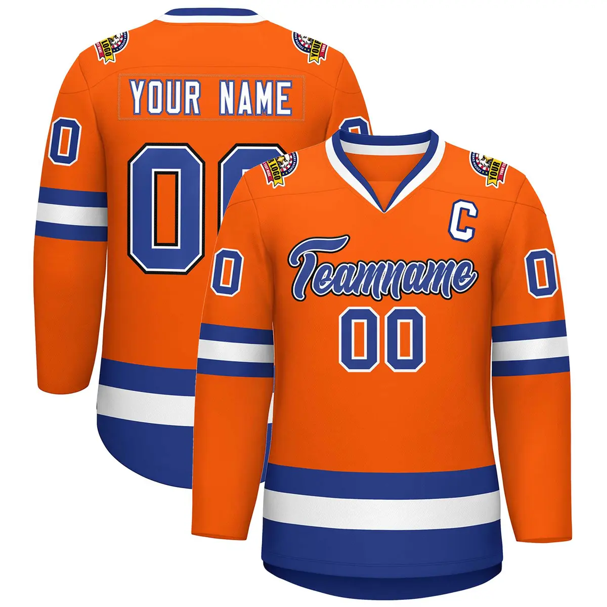 Classic Style Hockey Jersey in Orange Royal White-Black