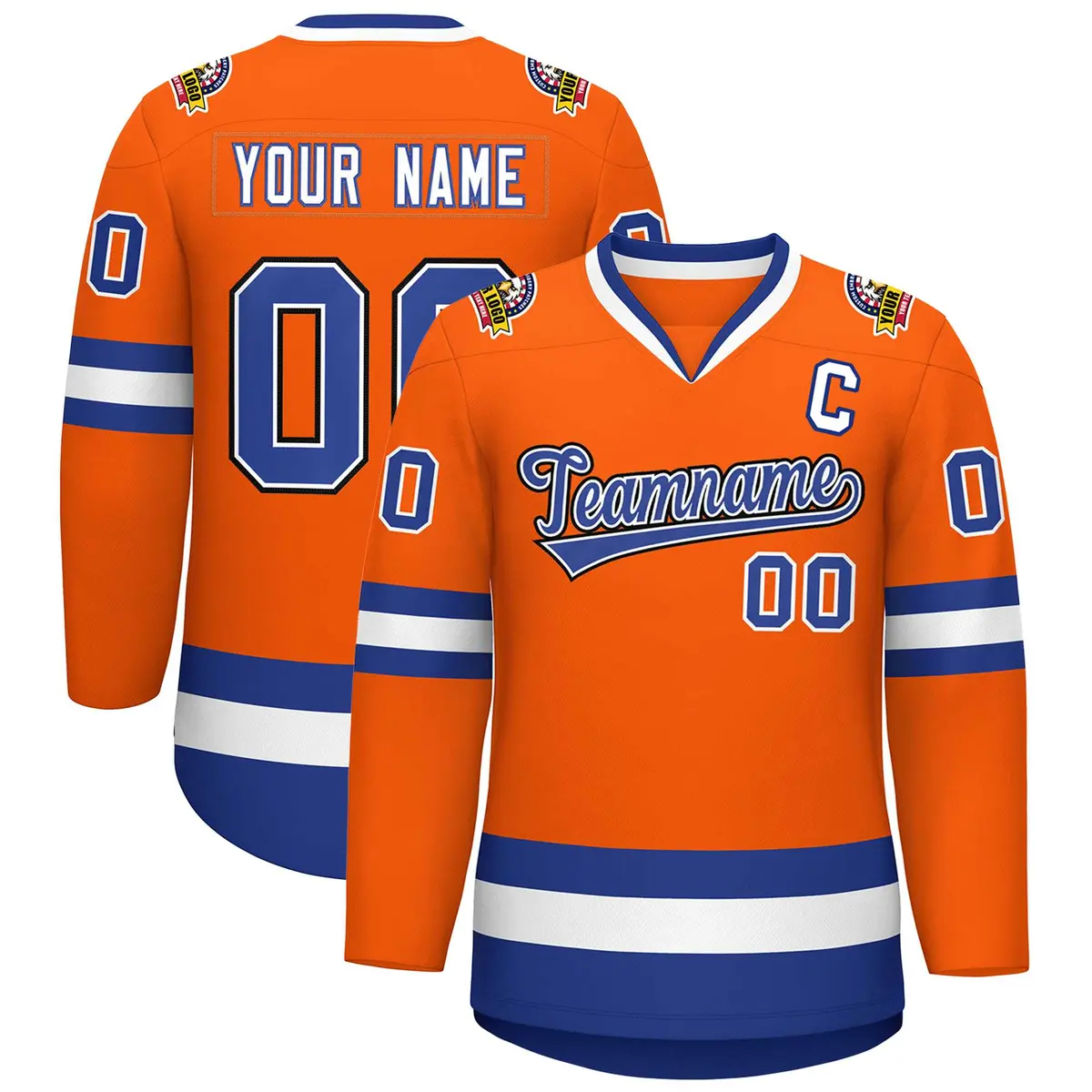 Classic Style Hockey Jersey in Orange Royal White-Black