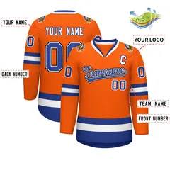 Classic Style Hockey Jersey in Orange Royal White-Black 2