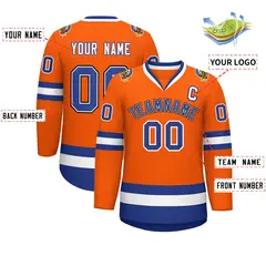 Classic Style Hockey Jersey in Orange Royal White-Black 2