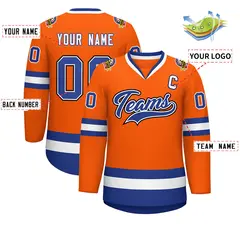 Classic Style Hockey Jersey in Orange Royal White-Black 2
