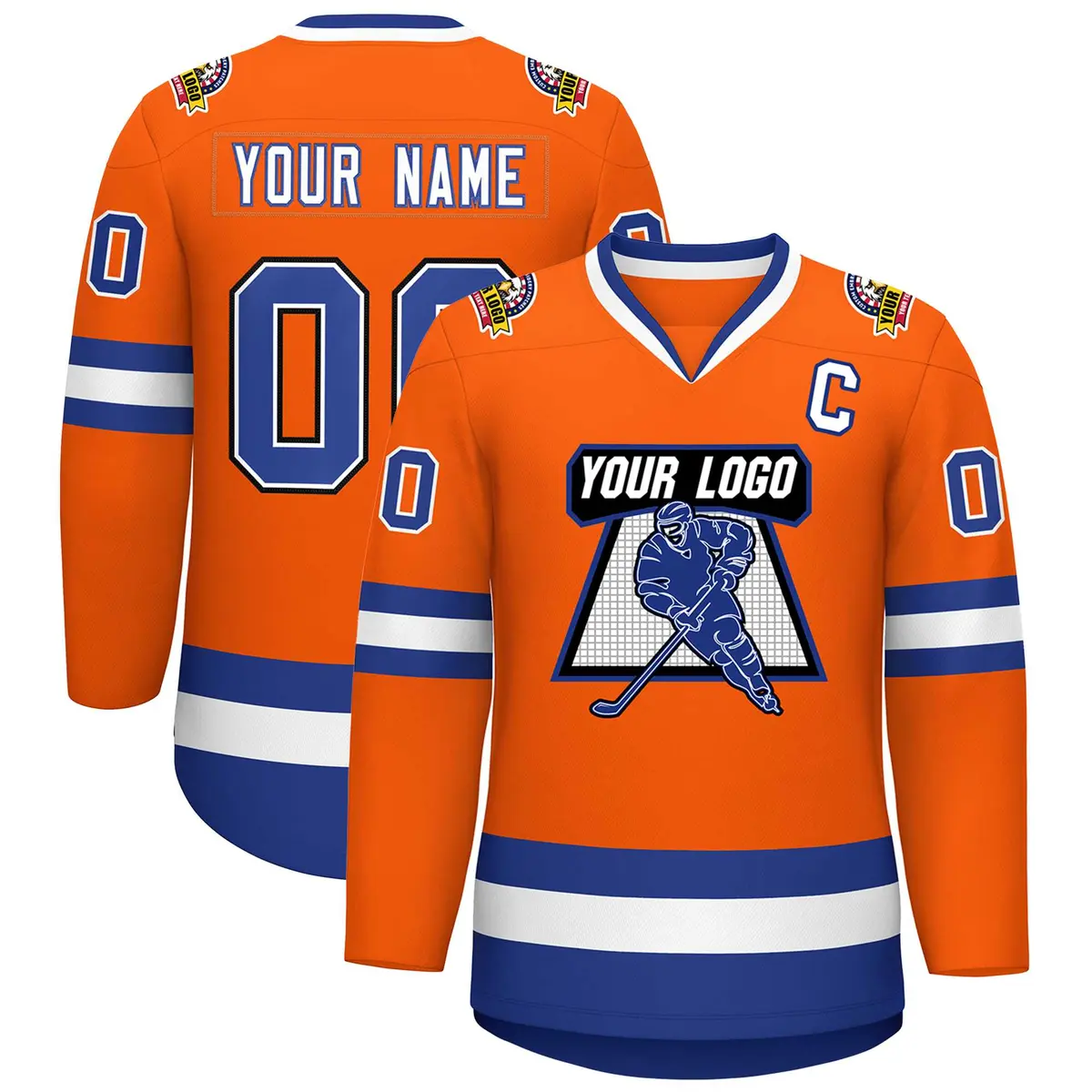 Classic Style Hockey Jersey in Orange Royal White-Black