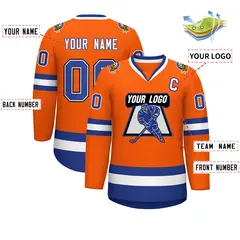 Classic Style Hockey Jersey in Orange Royal White-Black 2