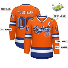 Classic Style Hockey Jersey in Orange Royal White-Black 2