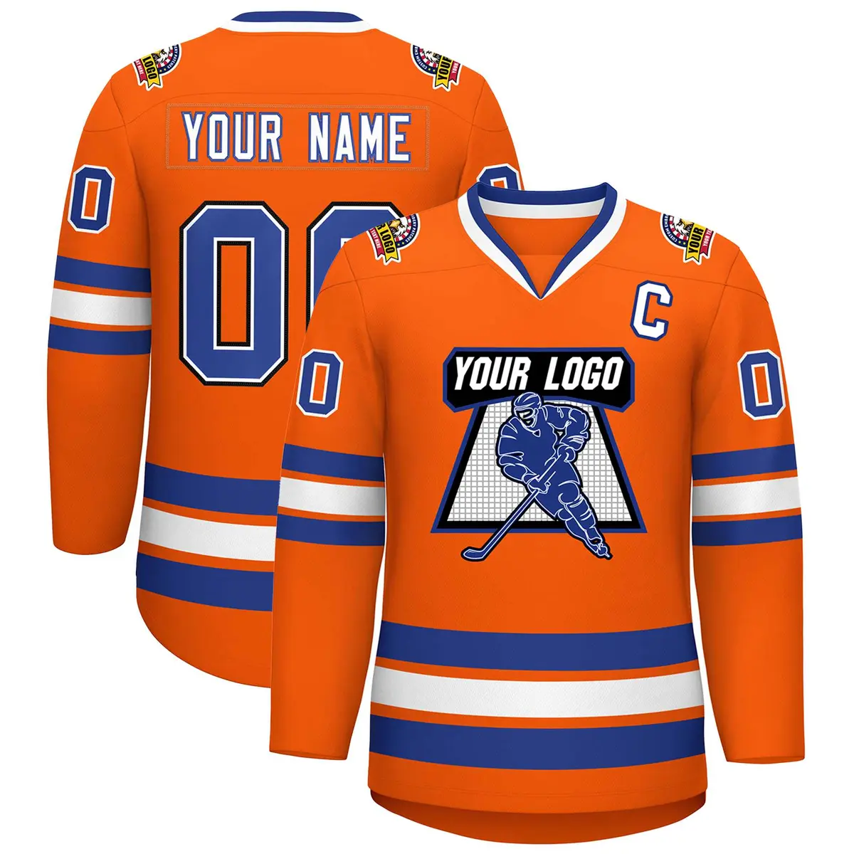 Classic Style Hockey Jersey in Orange Royal White-Black