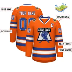 Classic Style Hockey Jersey in Orange Royal White-Black 2